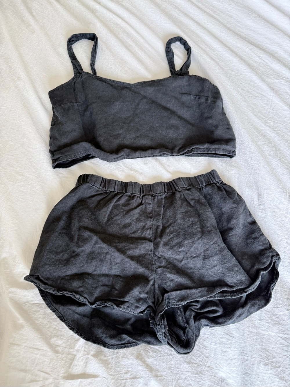 Mate The Label Organic Black Linen Crop Tank & Shorts Set
